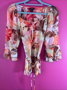 ALYX Pink Brown Cream Floral Tie-Waist Blouse